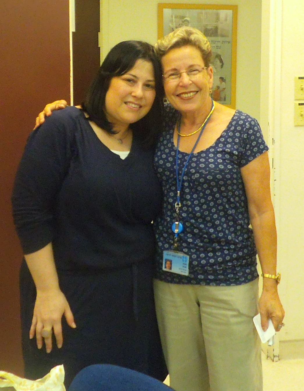 Sarri Singer, left, the assistant director of career services for Lander College for Women, with Chagit, the Hadassah Hospital nurse who cared for her 10 years ago in the aftermath of a terror attack. 