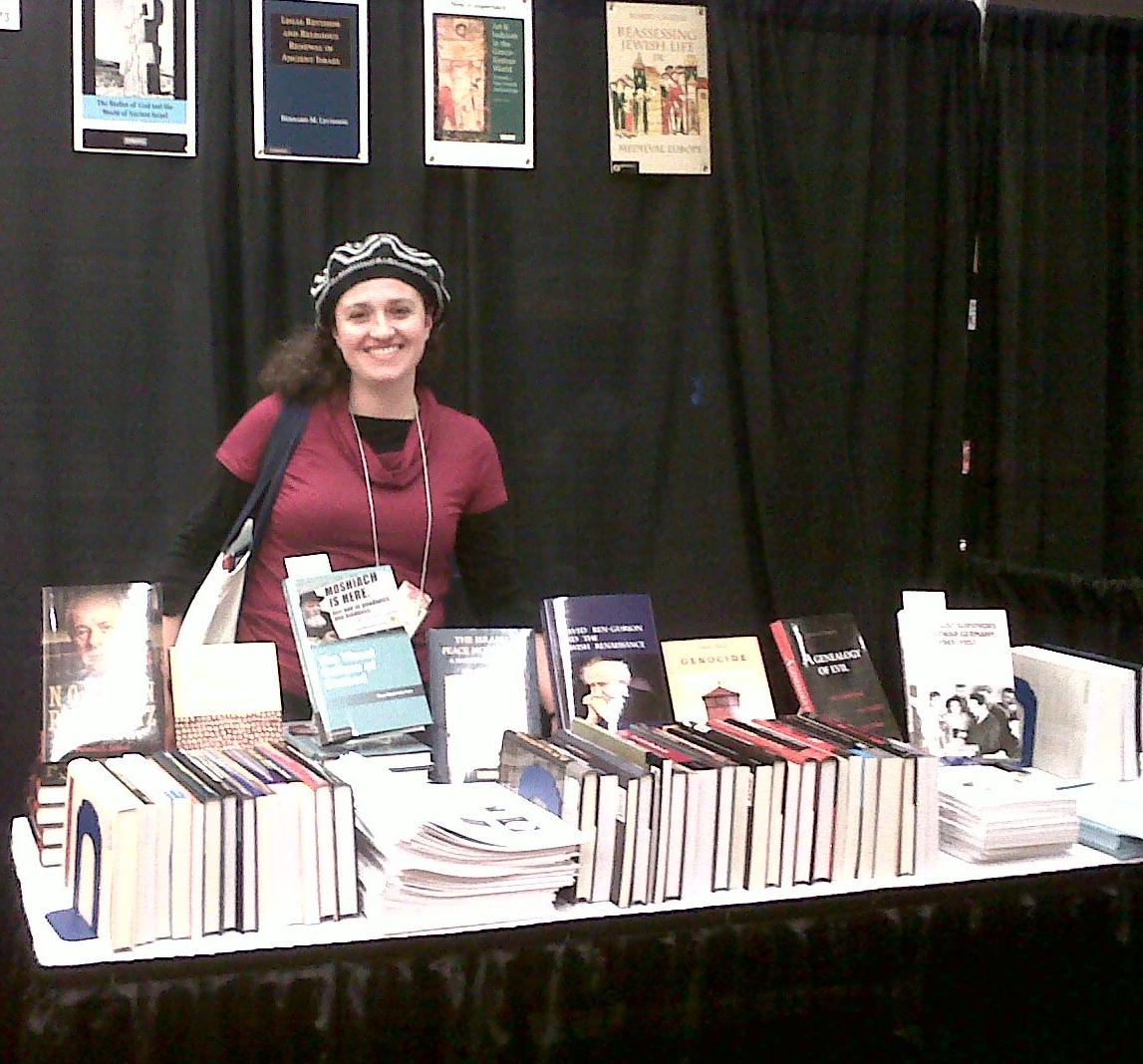 Professor Katz at the Cambridge University Press display with her first book at the Association for Jewish Studies conference.