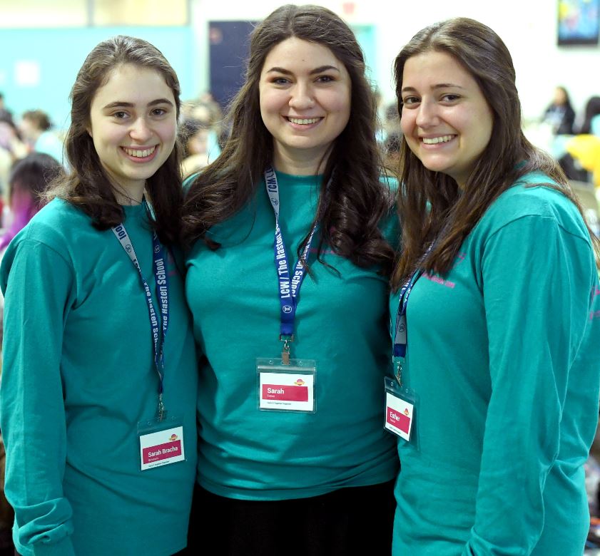 Student organizers of Hack It Together at Touro’s Lander College for Women-- Sarah Bracha Schuraytz (L), Sarah Cohen of Rockland County(M), and Esther Gassner (R)