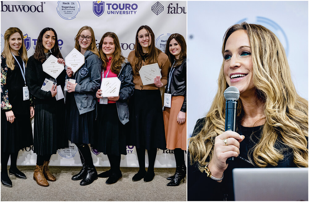 Left-Team of Touro Students who won the Fabuwood Hackathon Challenge; right-Shira Rubinoff