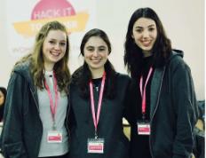 (From L to R) Hackathon organizers Sara Orlian, Sarah Bracha Schuraytz of Los Angeles and Michelle Berger